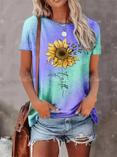 Sunflower Print Women’s T-Shirt in Vibrant Graphic Tee Style - Himpall
